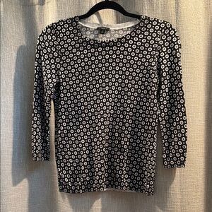 Chic Ann Taylor Black and White Geometric Circle Print Blouse Small Petite